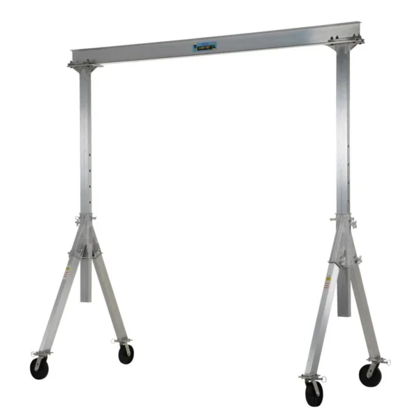 Aluminum Adjustable Height Gantry Crane with Glass Filled Nylon Casters 10 Ft. x 8 Ft. 2000 Lb. Capacity Silver