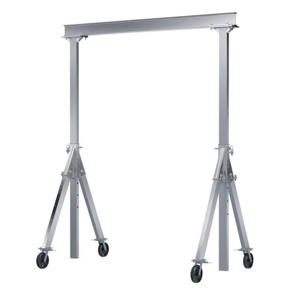 Aluminum Adjustable Height Gantry Crane with V-Groove Cast Iron Casters 15 Ft. x 8 Ft. 2000 Lb. Capacity Silver