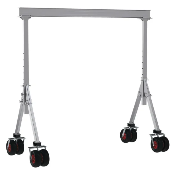 Aluminum Adjustable Height Gantry Crane with Pneumatic Rubber Casters 15 Ft. x 8 Ft. 4000 Lb. Capacity Silver