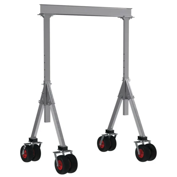 Aluminum Adjustable Height Gantry Crane with Pneumatic Rubber Casters 8 Ft. x 10 Ft. 4000 Lb. Capacity Silver