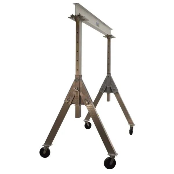 Aluminum Adjustable Height Gantry Crane with Glass Filled Nylon Casters 8 Ft. x 8 Ft. 4000 Lb. Capacity Silver
