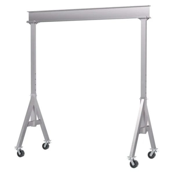 Aluminum Adjustable Height Gantry Crane with Total Locking Phenolic Casters 12 Ft. x 8 Ft. 6000 Lb. Capacity Silver