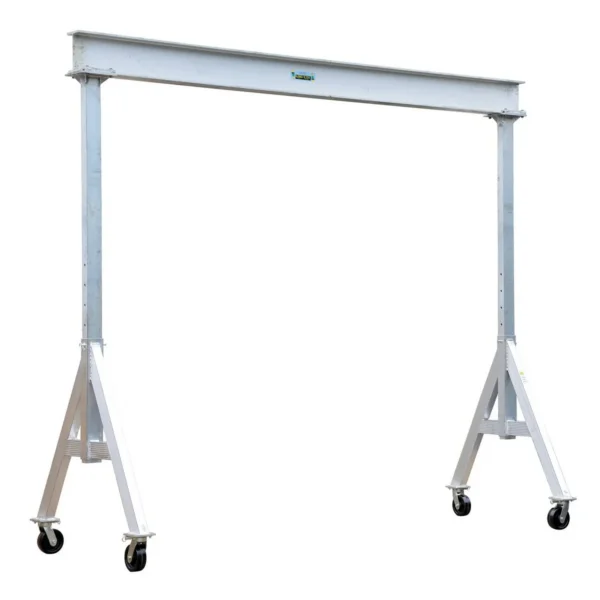 Aluminum Adjustable Height Gantry Crane with Phenolic Casters 8 Ft. x 10 Ft. 6000 Lb. Capacity Silver