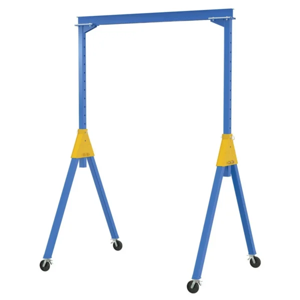 Steel Knock-Down Adjustable Height Gantry Crane with Total Locking Glass Filled Nylon Casters 10 Ft. x 12 Ft. 2000 Lb. Capacity Blue