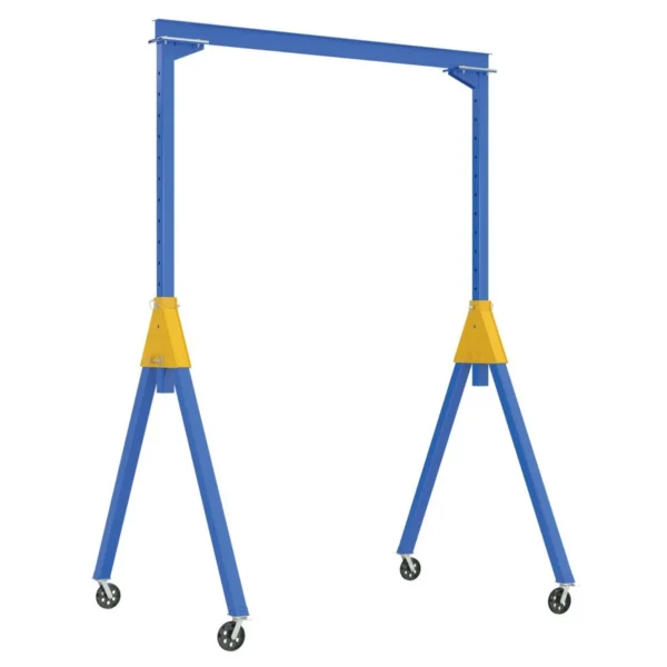 Steel Knock-Down Adjustable Height Gantry Crane with V-Groove Cast Iron Casters 15 Ft. x 16 Ft. 4000 Lb. Capacity Blue