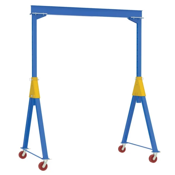 Steel Knock-Down Adjustable Height Gantry Crane with V-Groove Cast Iron Casters 20 Ft. x 12 Ft. 8000 Lb. Capacity Blue
