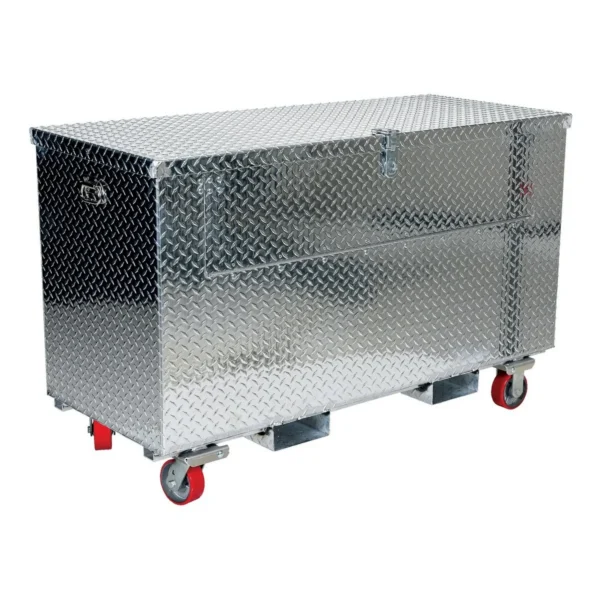 Aluminum Portable Tool Box with Fold Down Front Door with Casters and Fork Pockets 25-7/8 In. x 49-1/4 In. x 44-11/16 In. 2500 Lb. Capacity Silver