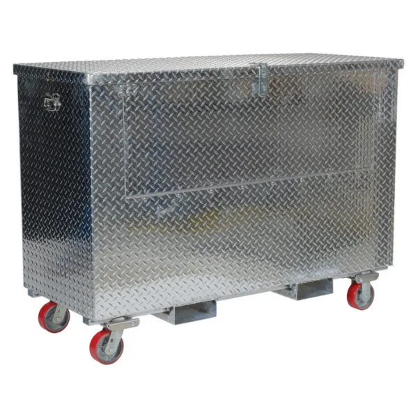 Aluminum Portable Tool Box with Fold Down Front Door with Casters and Fork Pockets 25-7/8 In. x 61-1/4 In. x 44-11/16 In. 2500 Lb. Capacity Silver