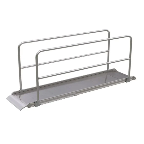 Aluminum Wheel Walk Ramp Overlapping Style with Handrails 120 In. x 28 In. 2200 Lb. Capacity Silver