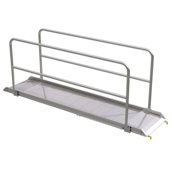 Aluminum Wheel Walk Ramp Steel Hook Style with Handrails 123-1/16 In. x 28 In. 2200 Lb. Capacity Silver