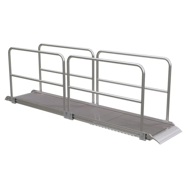 Aluminum Wheel Walk Ramp Overlapping Style with Handrails 144 In. x 28 In. 1900 Lb. Capacity Silver