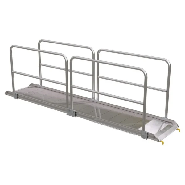 Aluminum Wheel Walk Ramp Steel Hook Style with Handrails 146-15/16 In. x 28 In. 1900 Lb. Capacity Silver