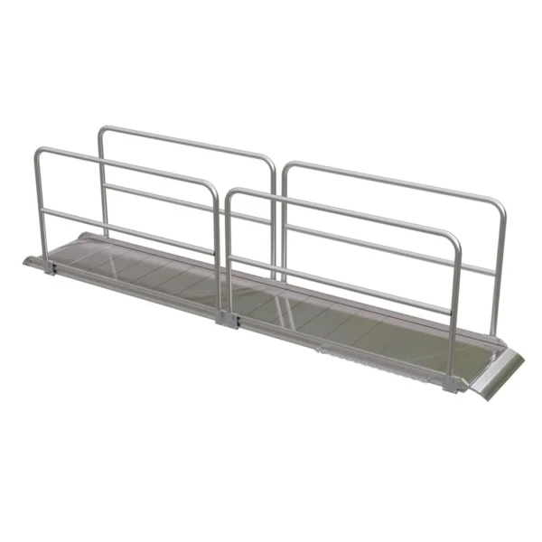Aluminum Wheel Walk Ramp Overlapping Style with Handrails 168 In. x 28 In. 1600 Lb. Capacity Silver