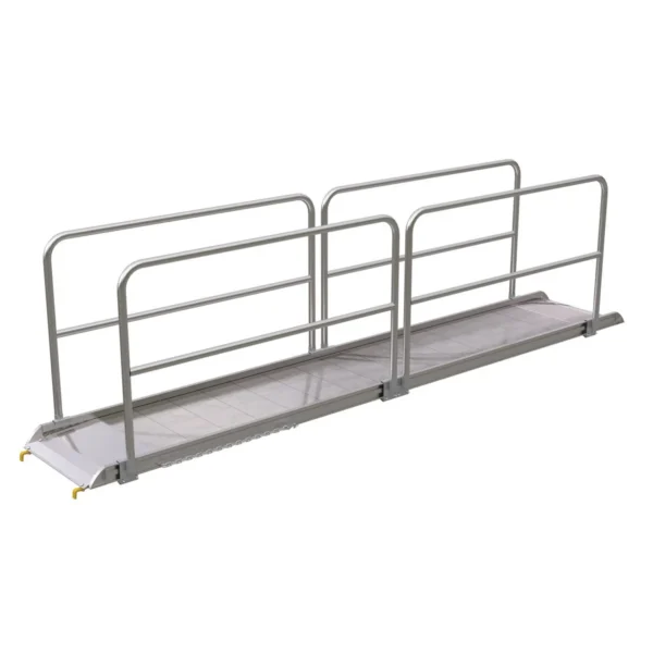 Aluminum Wheel Walk Ramp Steel Hook Style with Handrails 170-13/16 In. x 28 In. 1600 Lb. Capacity Silver