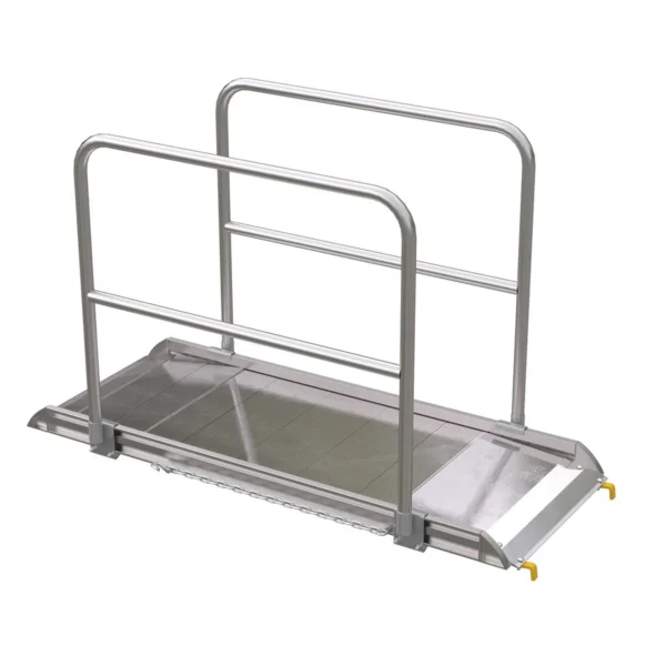 Aluminum Wheel Walk Ramp Steel Hook Style with Handrails 75-7/16 In. x 28 In. 3000 Lb. Capacity Silver