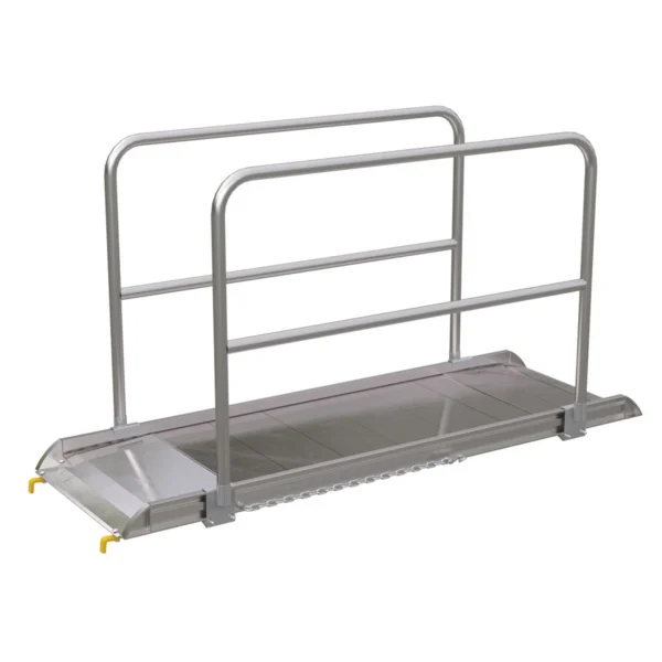 Aluminum Wheel Walk Ramp Steel Hook Style with Handrails 87-5/16 In. x 28 In. 3000 Lb. Capacity Silver