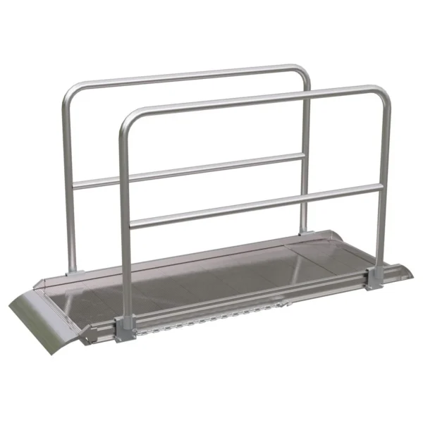 Aluminum Wheel Walk Ramp Overlapping Style with Handrails 96 In. x 28 In. 2500 Lb. Capacity Silver