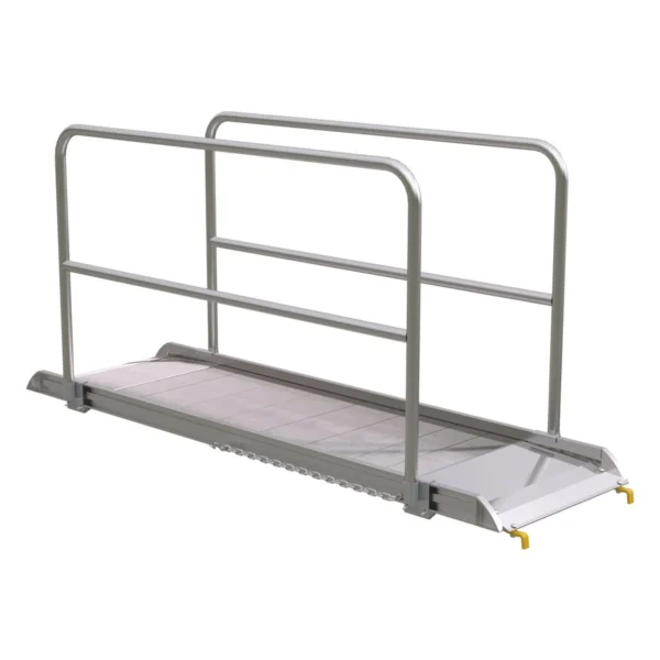 Aluminum Wheel Walk Ramp Steel Hook Style with Handrails 99-1/4 In. x 28 In. 2500 Lb. Capacity Silver