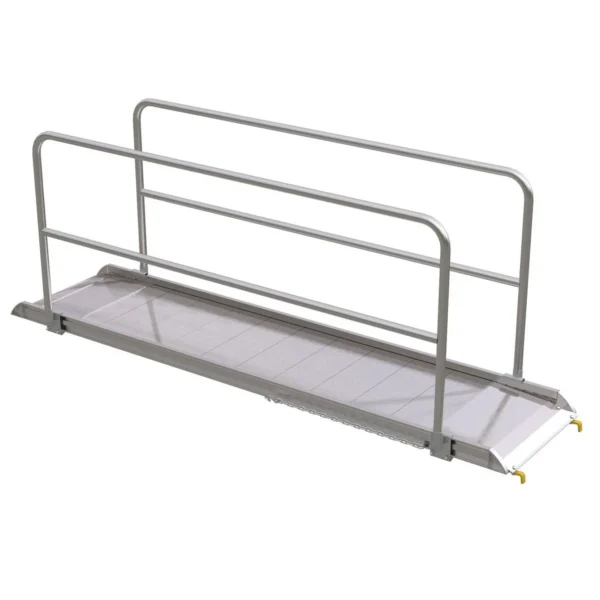 Aluminum Wheel Walk Ramp Steel Hook Style with Handrails 111-3/16 In. x 28 In. 2500 Lb. Capacity Silver
