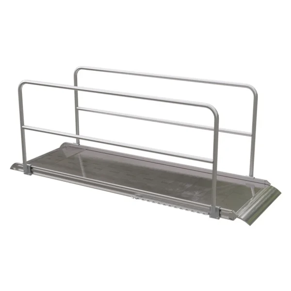 Aluminum Wheel Walk Ramp Overlapping Style with Handrails 120 In. x 38 In. 2200 Lb. Capacity Silver