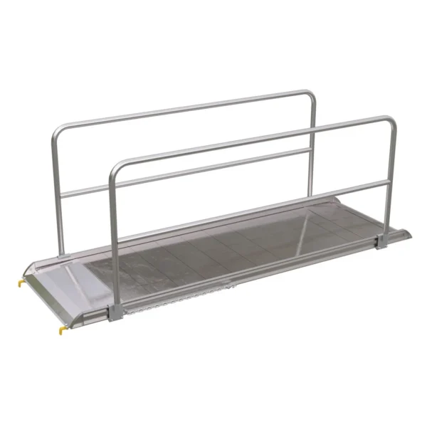 Aluminum Wheel Walk Ramp Steel Hook Style with Handrails 123-3/16 In. x 38 In. 2200 Lb. Capacity Silver
