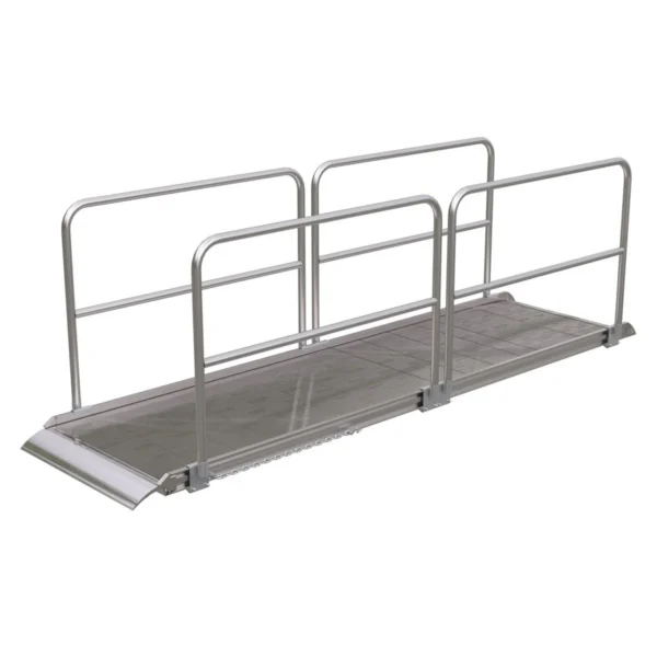 Aluminum Wheel Walk Ramp Overlapping Style with Handrails 144 In. x 38 In. 1900 Lb. Capacity Silver