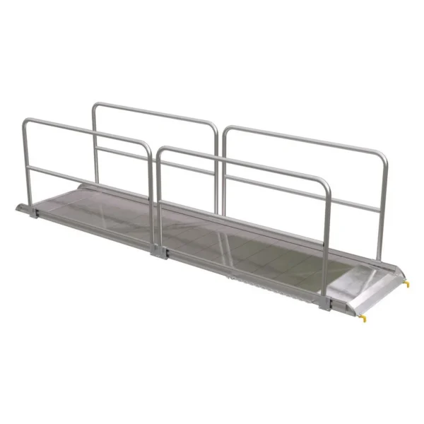 Aluminum Wheel Walk Ramp Steel Hook Style with Handrails 146-5/16 In. x 38 In. 1900 Lb. Capacity Silver