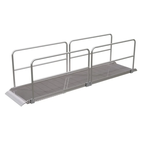 Aluminum Wheel Walk Ramp Overlapping Style with Handrails 168 In. x 38 In. 1600 Lb. Capacity Silver
