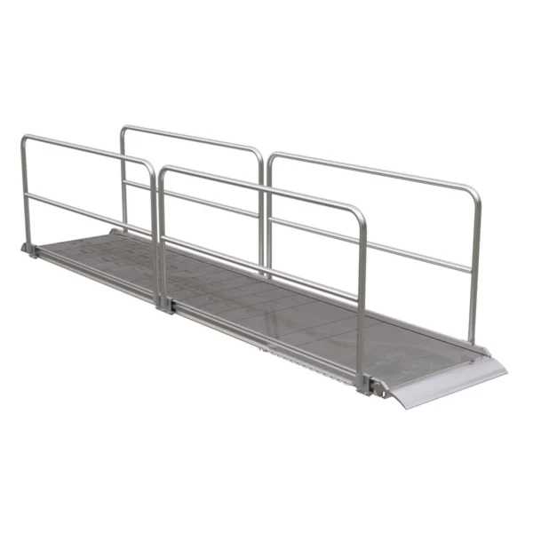 Aluminum Wheel Walk Ramp Overlapping Style with Handrails 192 In. x 38 In. 1000 Lb. Capacity Silver