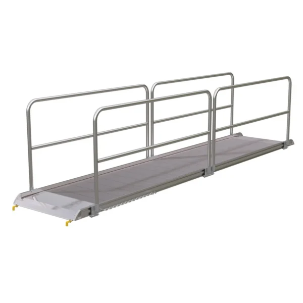 Aluminum Wheel Walk Ramp Steel Hook Style with Handrails 194-5/8 In. x 38 In. 1000 Lb. Capacity Silver