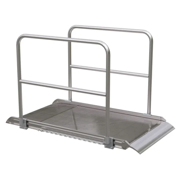 Aluminum Wheel Walk Ramp Overlapping Style with Handrails 72 In. x 38 In. 2800 Lb. Capacity Silver