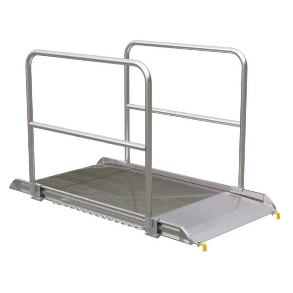 Aluminum Wheel Walk Ramp Steel Hook Style with Handrails 75-7/16 In. x 38 In. 3000 Lb. Capacity Silver