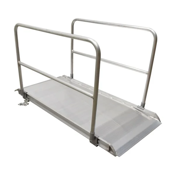 Aluminum Wheel Walk Ramp Overlapping Style with Handrails 84 In. x 38 In. 2800 Lb. Capacity Silver