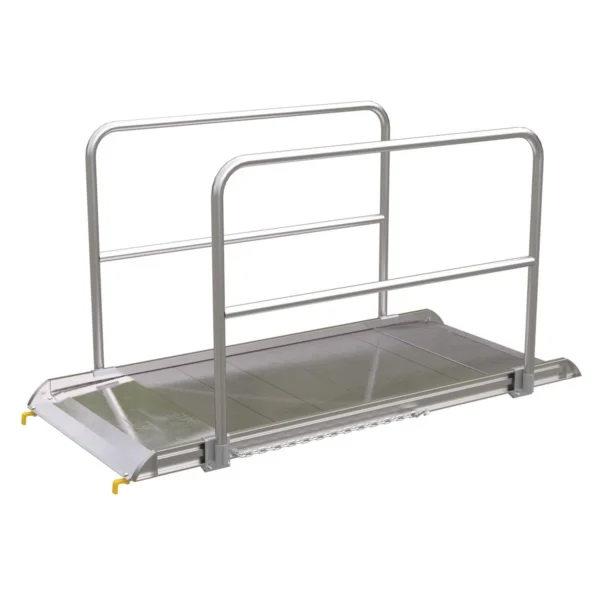 Aluminum Wheel Walk Ramp Steel Hook Style with Handrails 87-5/16 In. x 38 In. 3000 Lb. Capacity Silver