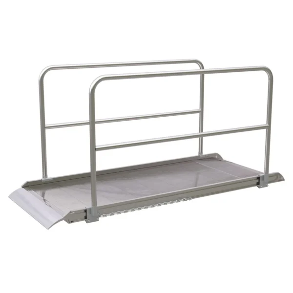 Aluminum Wheel Walk Ramp Overlapping Style with Handrails 96 In. x 38 In. 2500 Lb. Capacity Silver