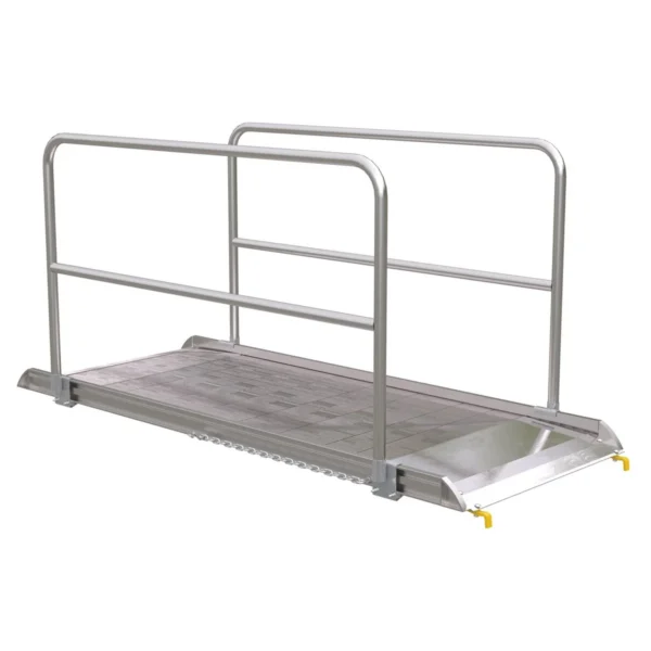 Aluminum Wheel Walk Ramp Steel Hook Style with Handrails 99-1/4 In. x 38 In. 2500 Lb. Capacity Silver