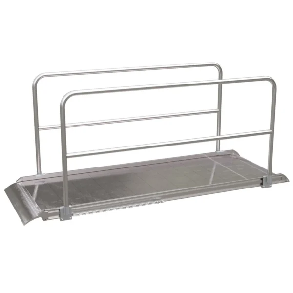 Aluminum Wheel Walk Ramp Overlapping Style with Handrails 108 In. x 38 In. 2500 Lb. Capacity Silver