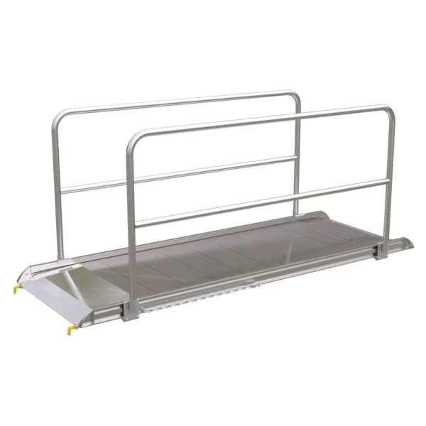 Aluminum Wheel Walk Ramp Steel Hook Style with Handrails 111-3/16 In. x 38 In. 2500 Lb. Capacity Silver