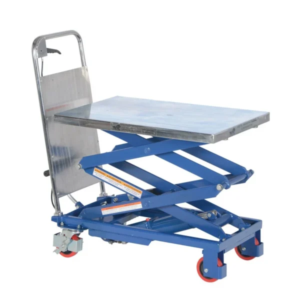 Steel Double Scissor Steel Cart with Foot Pump 17-1/2 In. x 27 In. 220 Lb. Capacity Silver