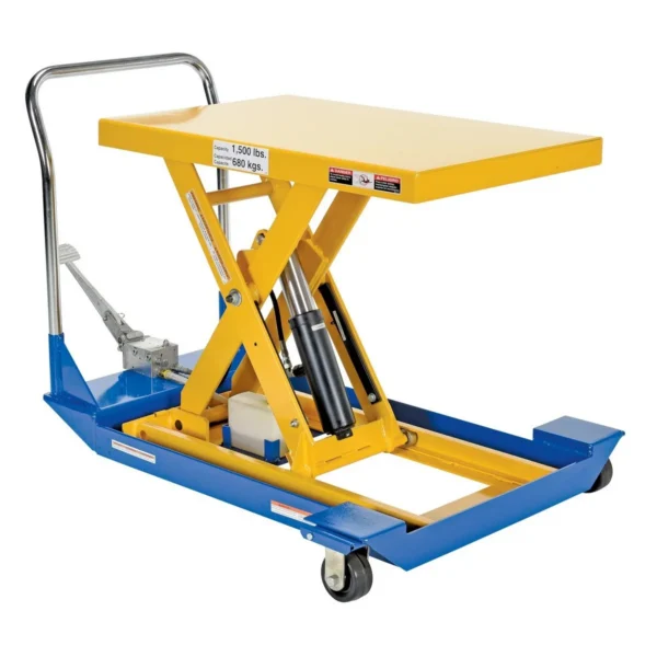 Steel Foot Pump Scissor Cart 36 In. x 24 In. 1500 Lb. Capacity Blue/Yellow