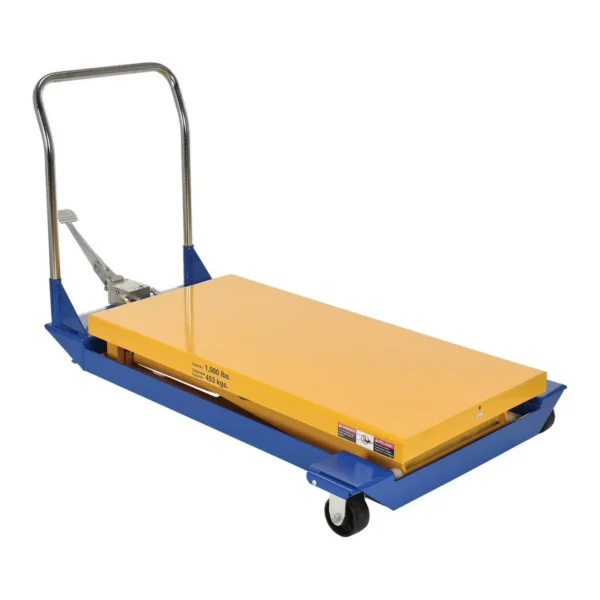 Steel Foot Pump Scissor Cart 48 In. x 24 In. 1000 Lb. Capacity Blue/Yellow