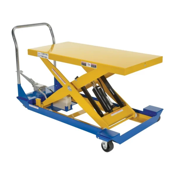 Steel Foot Pump Scissor Cart 48 In. x 24 In. 1500 Lb. Capacity Blue/Yellow