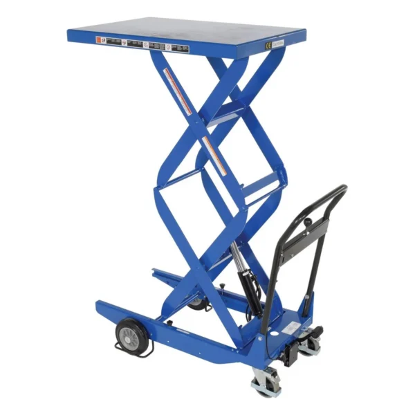 Steel Double Scissor Cart with Hand Release 23-5/8 In. x 35-7/16 In. 400 Lb. Capacity Blue