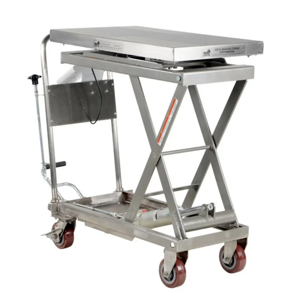 Partially Stainless Steel Scissor Cart with Scale 19-1/2 In. x 32 In. 500 Lb. Capacity Blue/Silver