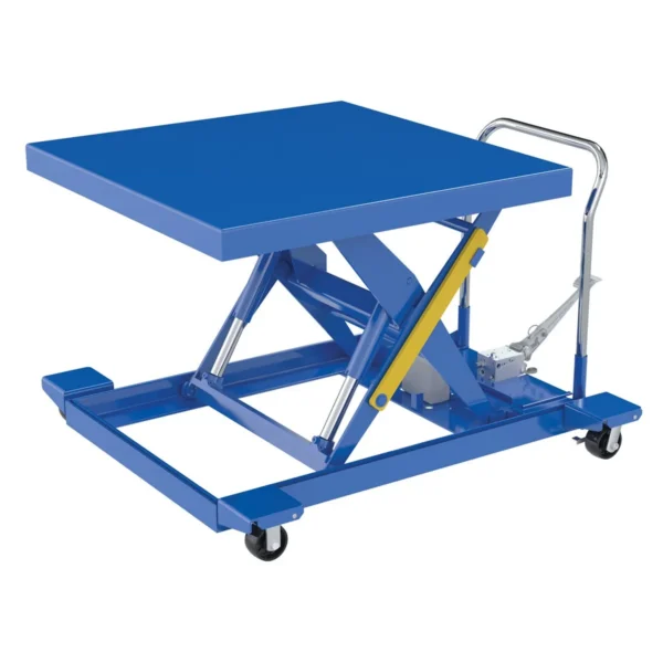 Steel Heavy Duty Low Profile Scissor Lift Carts with Foot Pump 42 In. x 42 In. 2000 Lb. Capacity Blue