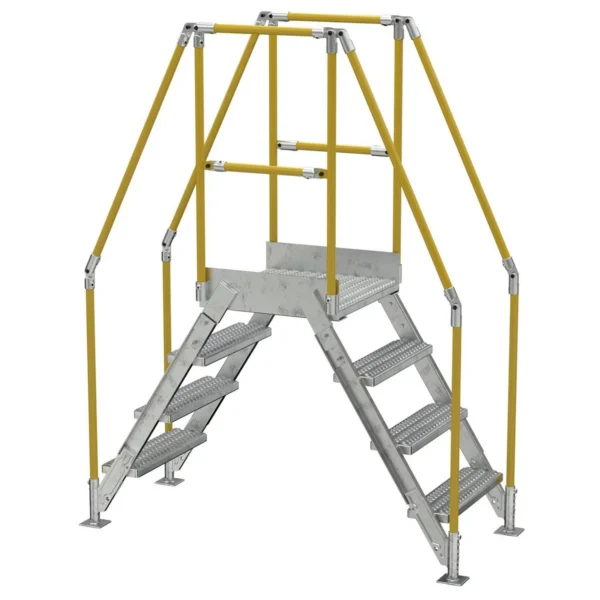 Galvanized Steel Crossover Ladder 4 Step 23-1/2 In. x 24 In. 500 Lb. Capacity Silver