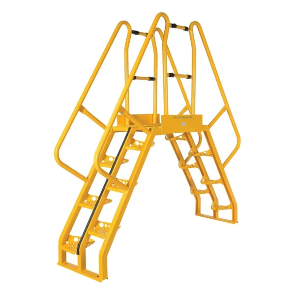 Steel Alternating Crossover Ladder 8 Step 56 Degrees 79 In. x 73 In. 350 Lb. Capacity Yellow