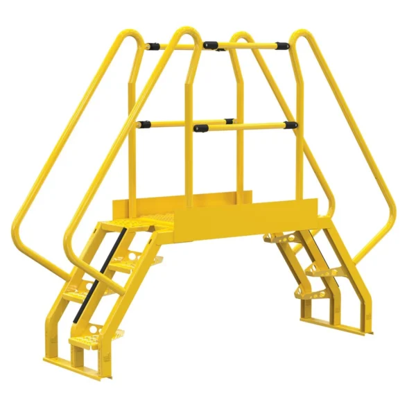 Steel Alternating Crossover Ladder 8 Step 56 Degrees 93 In. x 73 In. 350 Lb. Capacity Yellow