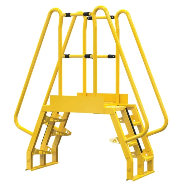 Steel Alternating Crossover Ladder 8 Step 68 Degrees 66 In. x 72 In. 350 Lb. Capacity Yellow