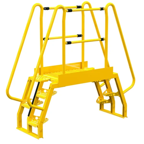Steel Alternating Crossover Ladder 8 Step 68 Degrees 80 In. x 72 In. 350 Lb. Capacity Yellow